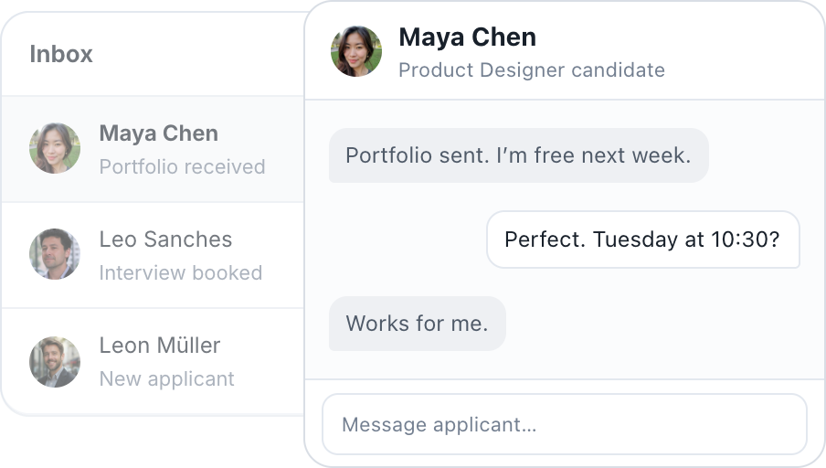 Alpin shared candidate inbox and applicant conversation