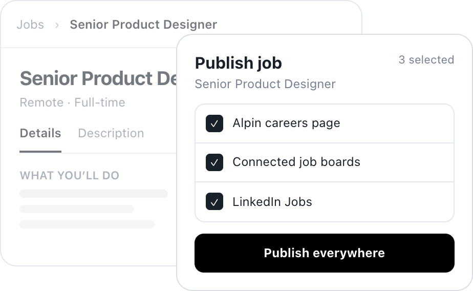 Alpin job publishing interface with connected job channels